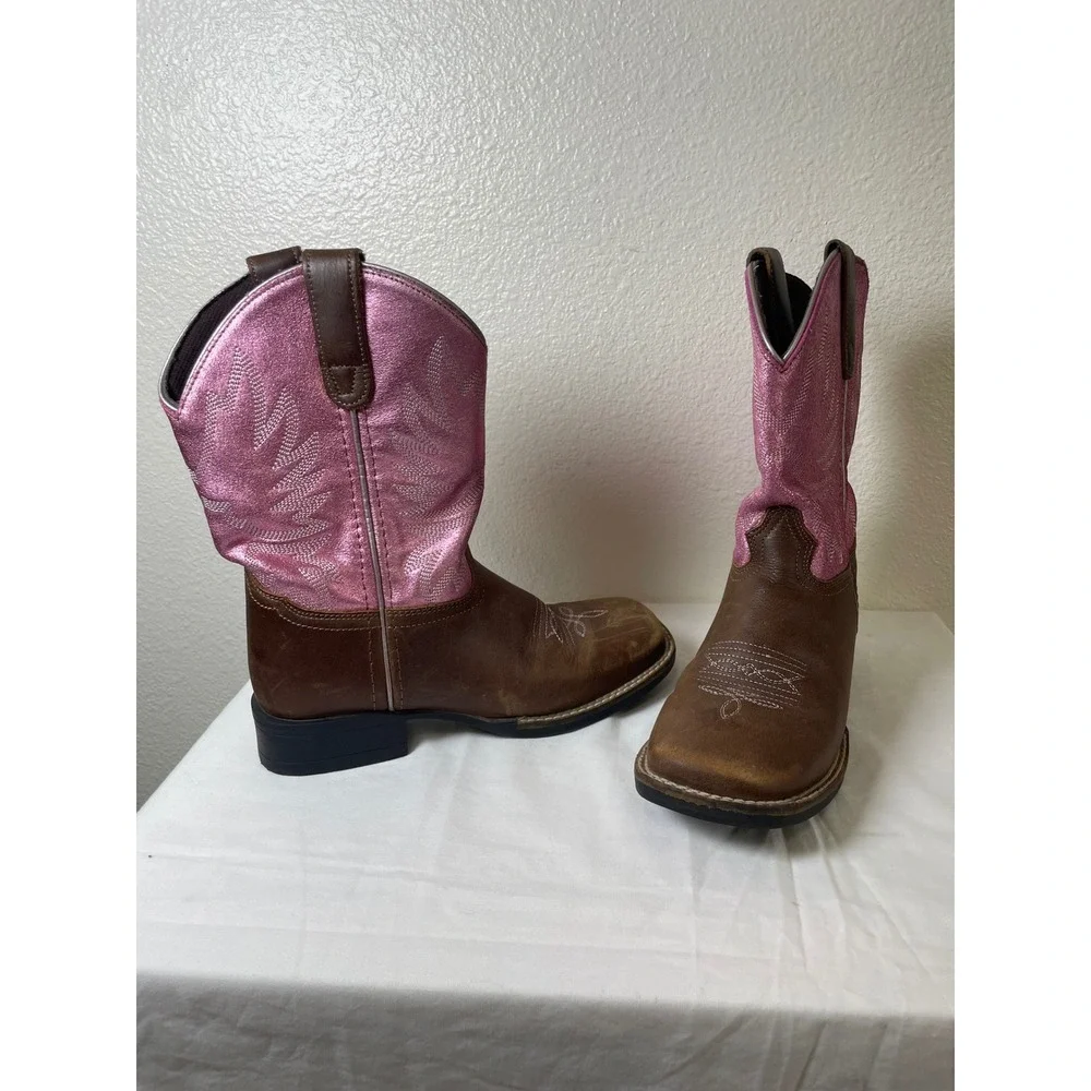 Shyanne Western Boots Kids Size 3D Brown Pink Good Leather‎ Square Toe 20090